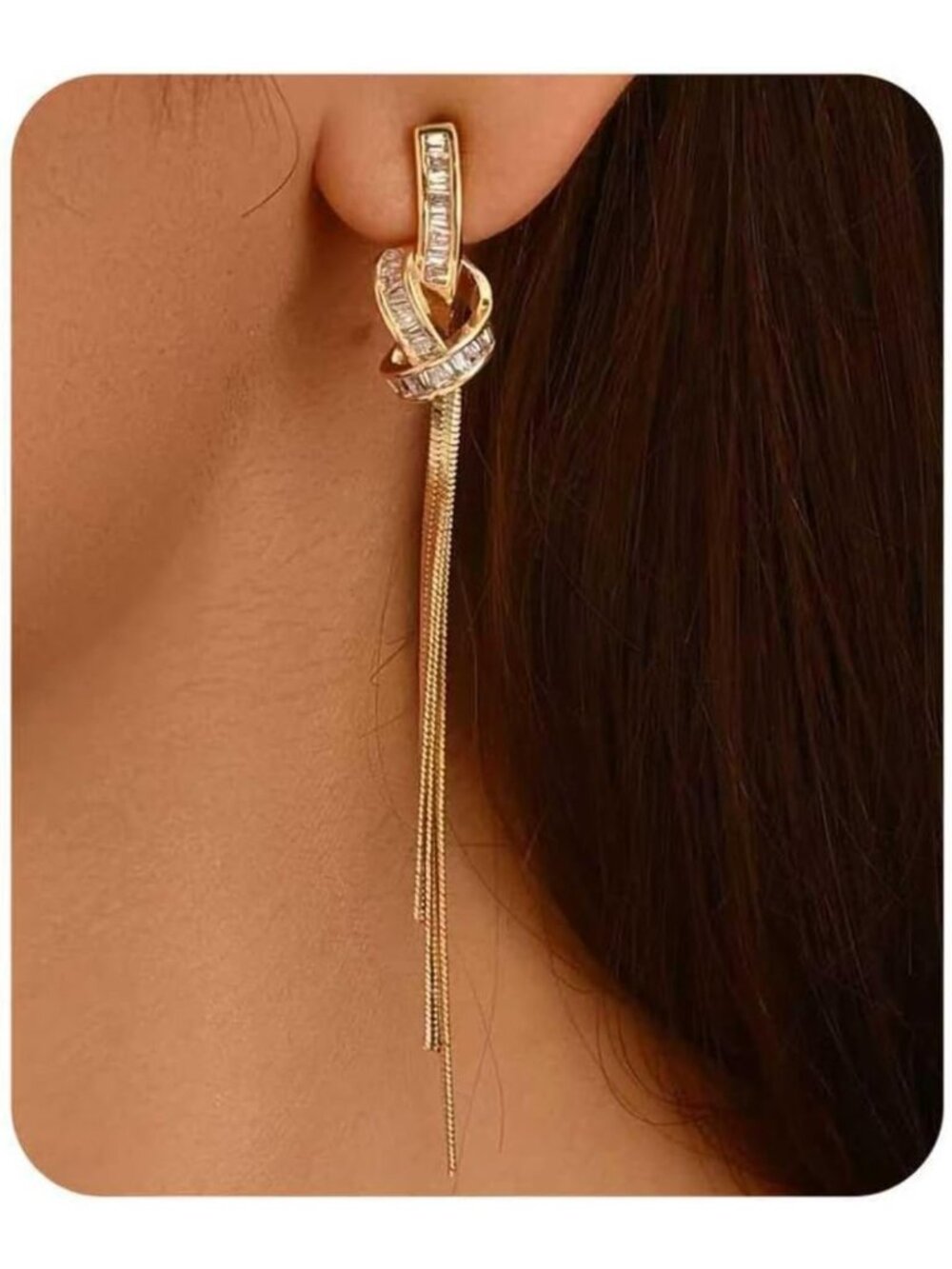 Sparkly Rhinestone Dangle Earrings for Women | Long Tassel Chain Design